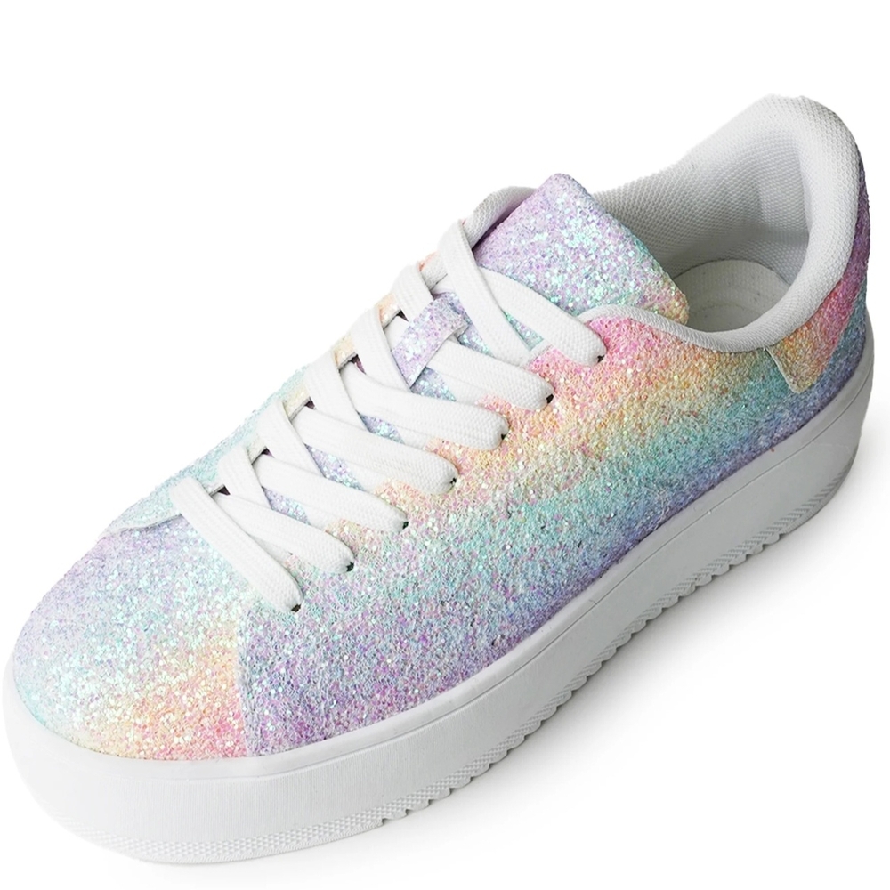 J. Adams Glitter Platform Sneakers Women Size 10 Rainbow Sparkle Lace-Up - Picture 3 of 3